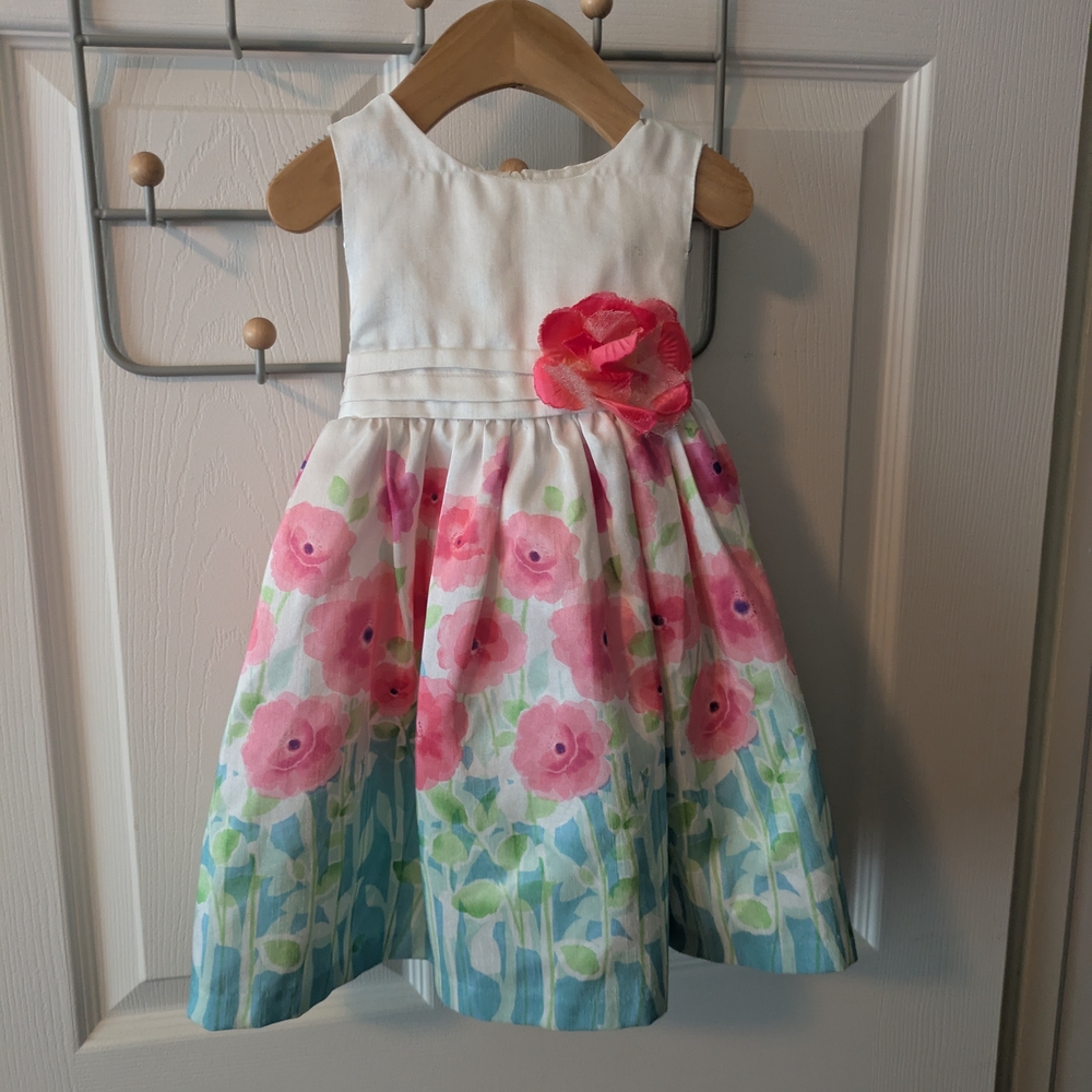 White and Blue Sleeveless A-Line Sundress for Weddings or Formal Events